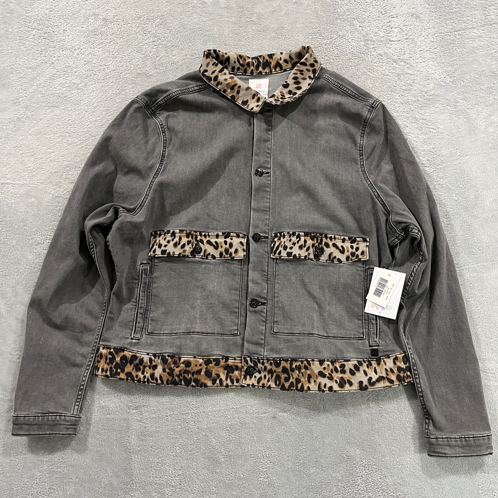 Lularoe Jacket Women's 3XL Animal Print Trim Stretch Collar Denim Y2K Button NWT